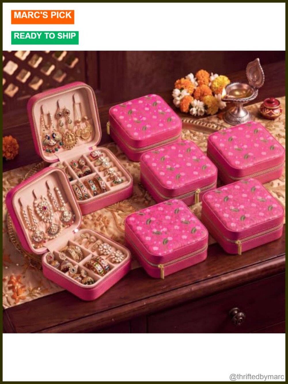 Floral PVC Zipper Jewelry Boxes Bulk 24 Pc Return Gift Travel Case